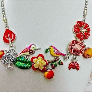 Colorful Spring Bird & Floral Necklace